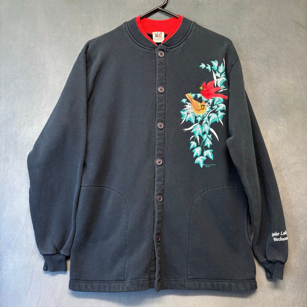 Vintage Art Unlimited Cardinal Bird Sweatshirt Jacket USA Medium Spider Lake